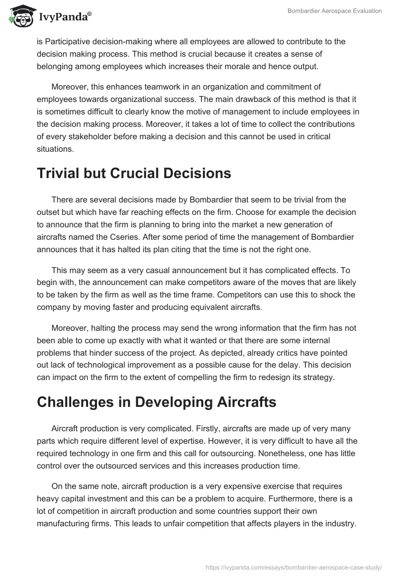 Bombardier Aerospace Evaluation. Page 5
