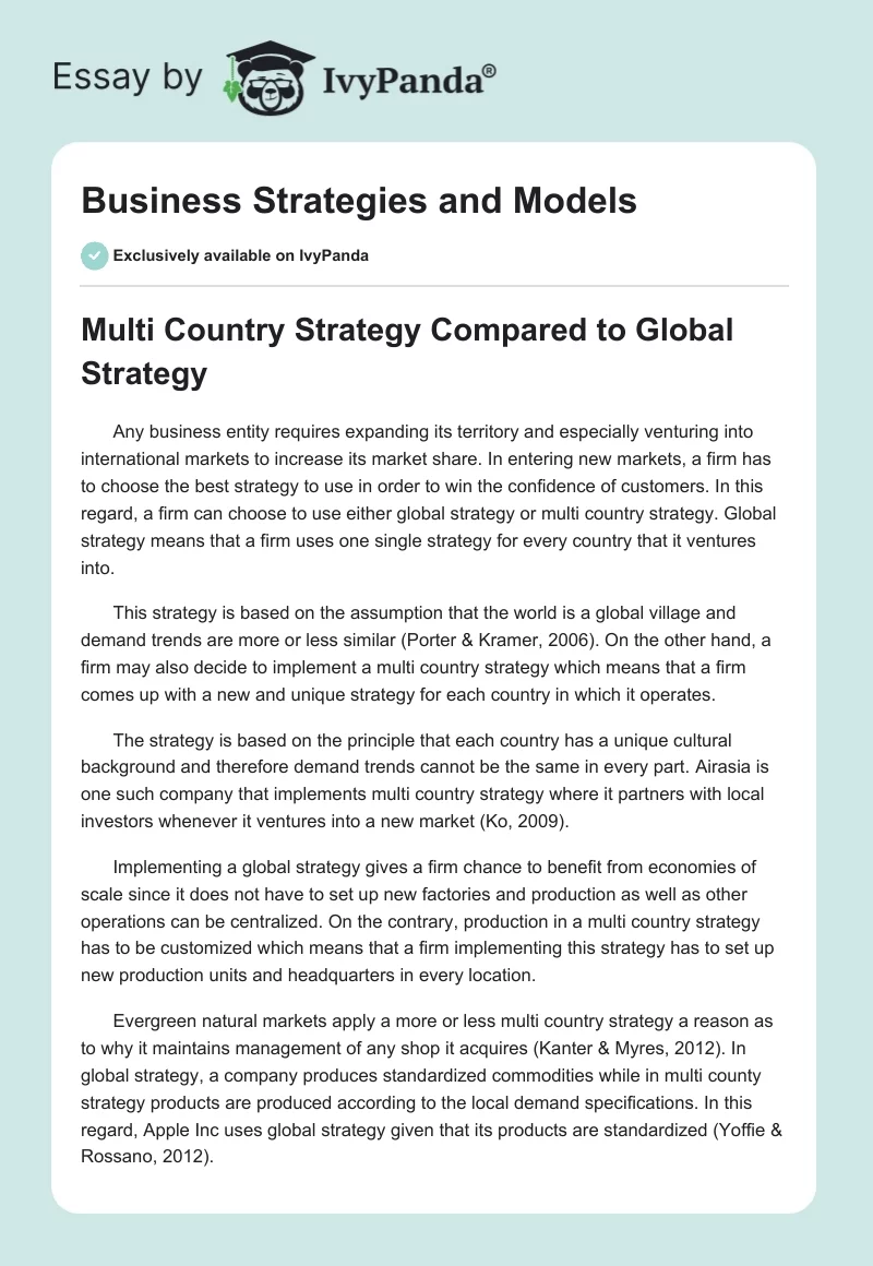 Business Strategies and Models. Page 1