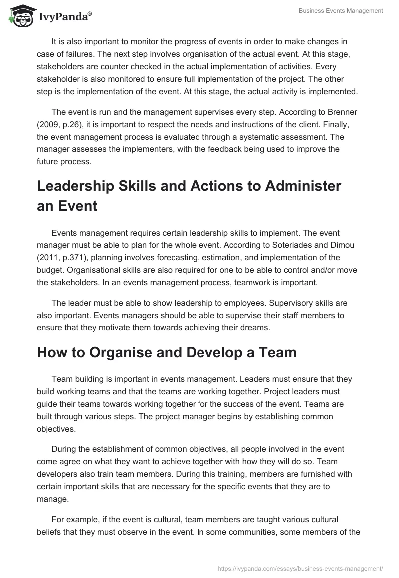Business Events Management. Page 3