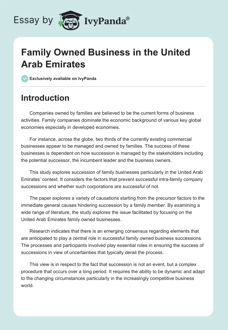 Family Owned Business in the United Arab Emirates. Page 1