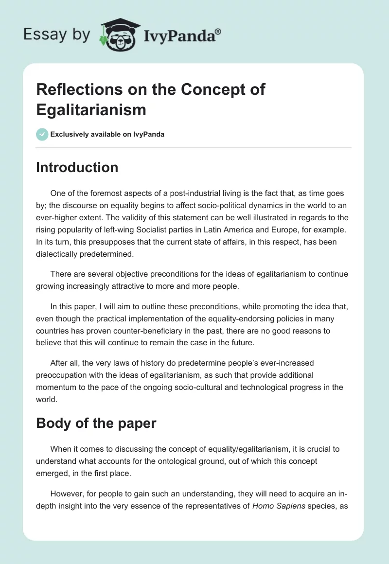 Reflections on the Concept of Egalitarianism. Page 1