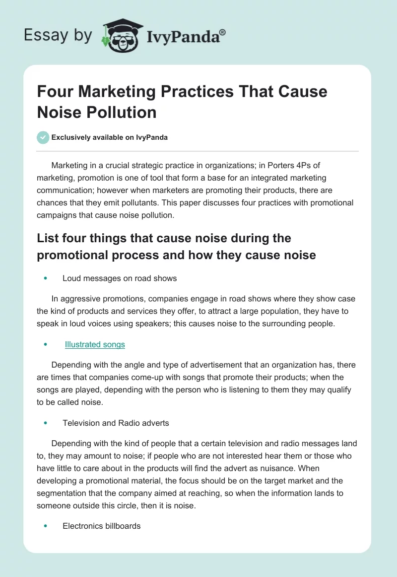 Four Marketing Practices That Cause Noise Pollution. Page 1
