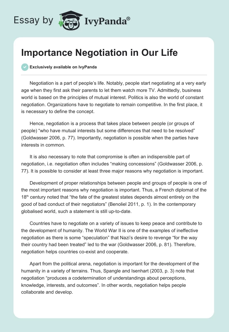 Importance Negotiation in Our Life. Page 1