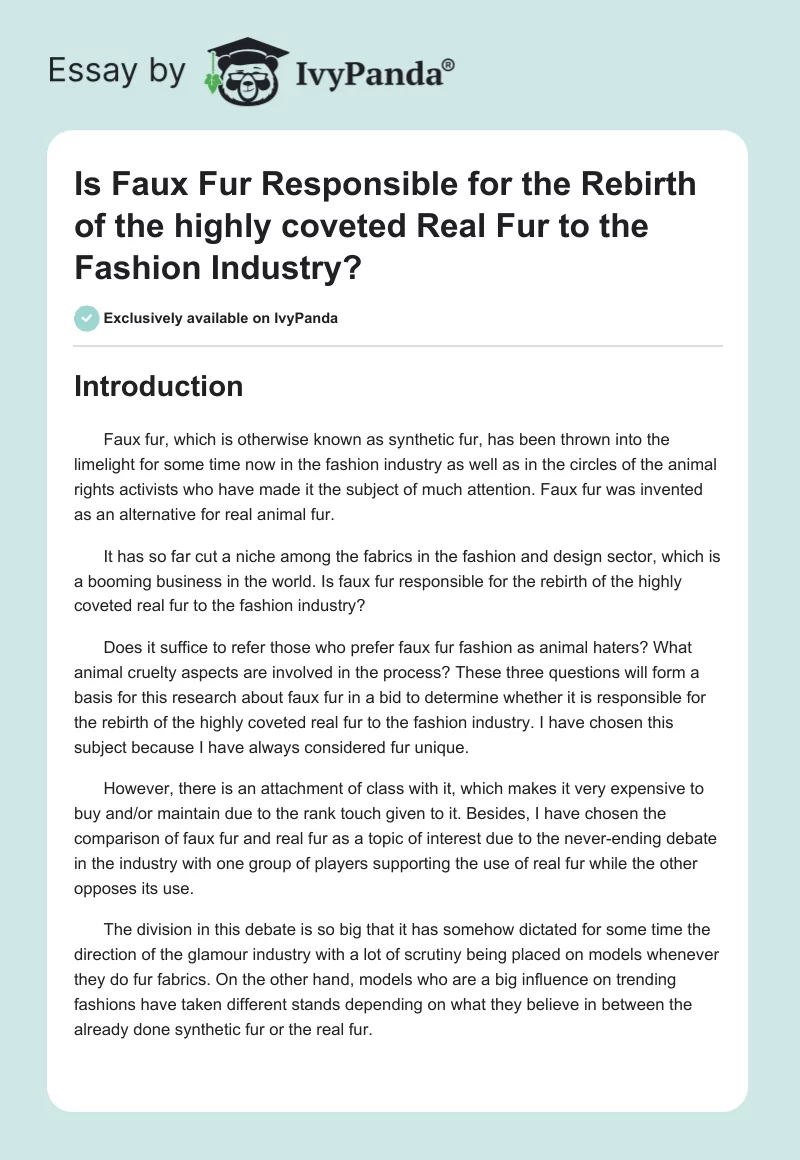 Is Faux Fur Responsible for the Rebirth of the highly coveted Real Fur to the Fashion Industry?. Page 1