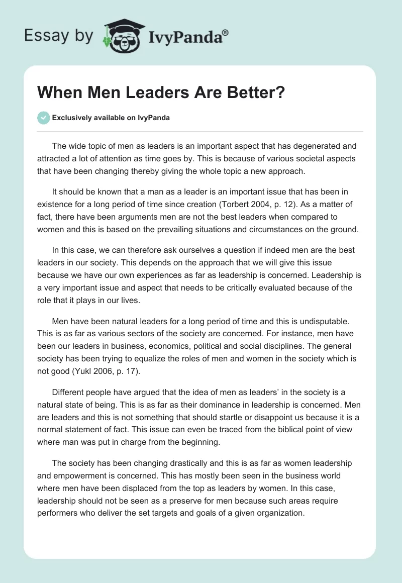 When Men Leaders Are Better?. Page 1