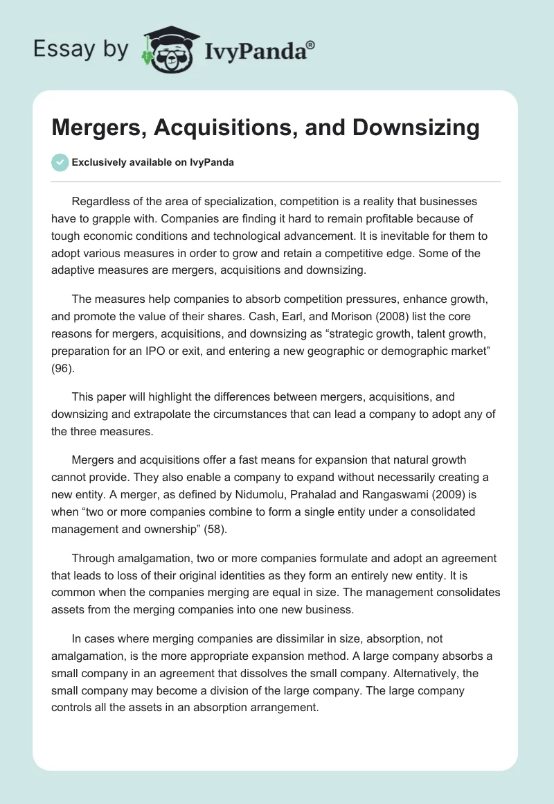 Mergers, Acquisitions, and Downsizing. Page 1