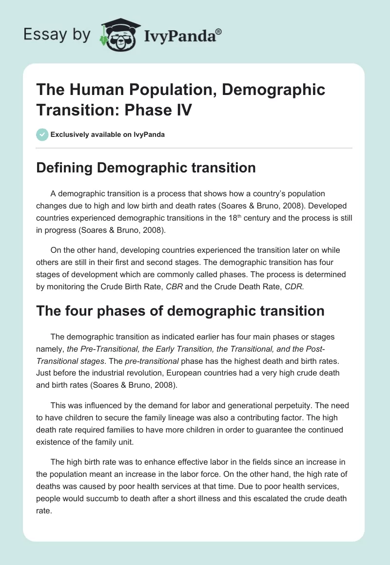 The Human Population, Demographic Transition: Phase IV. Page 1