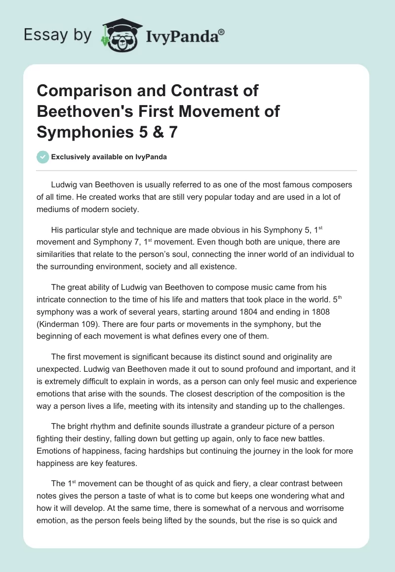 Comparison and Contrast of Beethoven's First Movement of Symphonies 5 & 7. Page 1