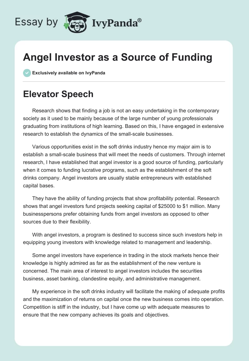 Angel Investor as a Source of Funding. Page 1