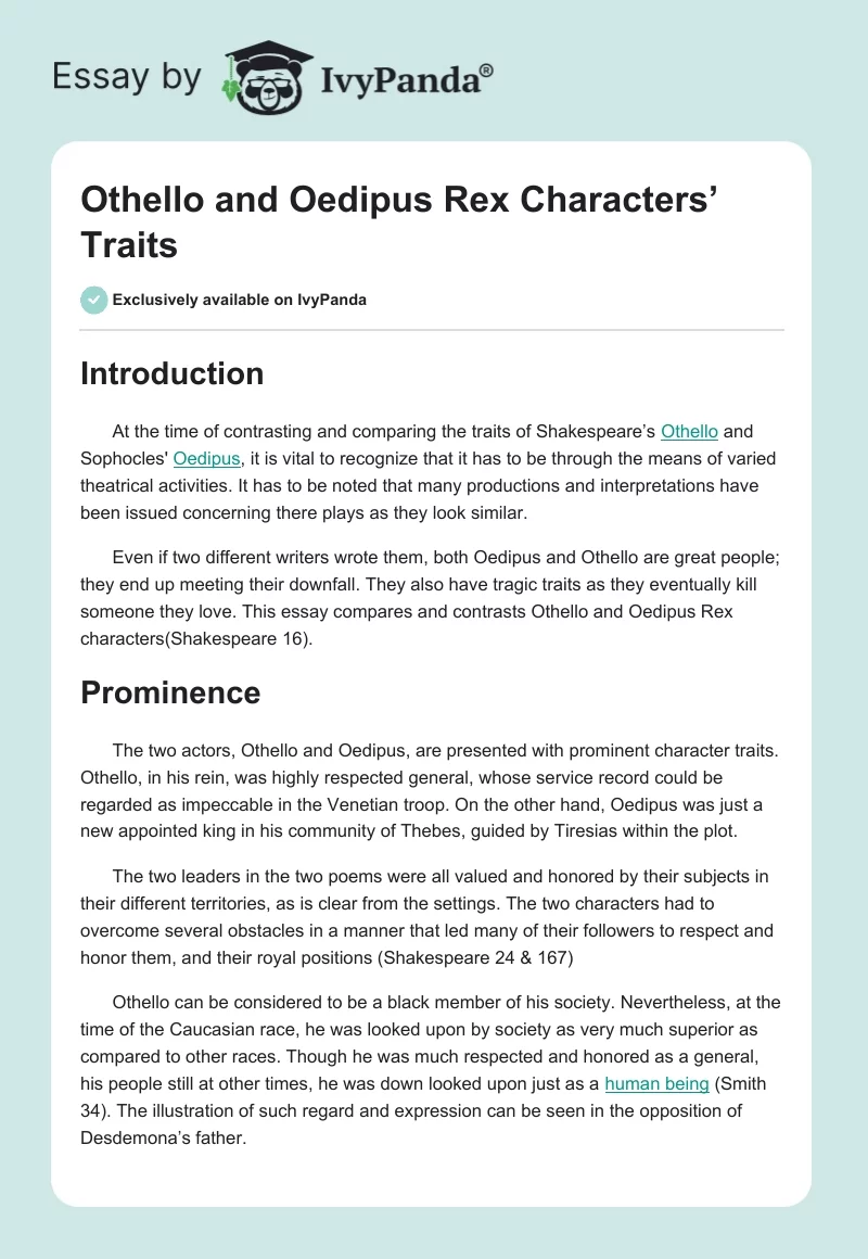 Othello and Oedipus Rex Characters’ Traits. Page 1
