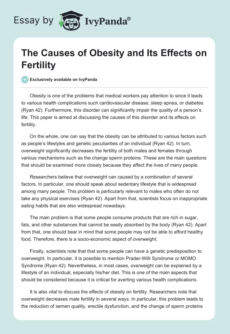 The Causes of Obesity and Its Effects on Fertility. Page 1