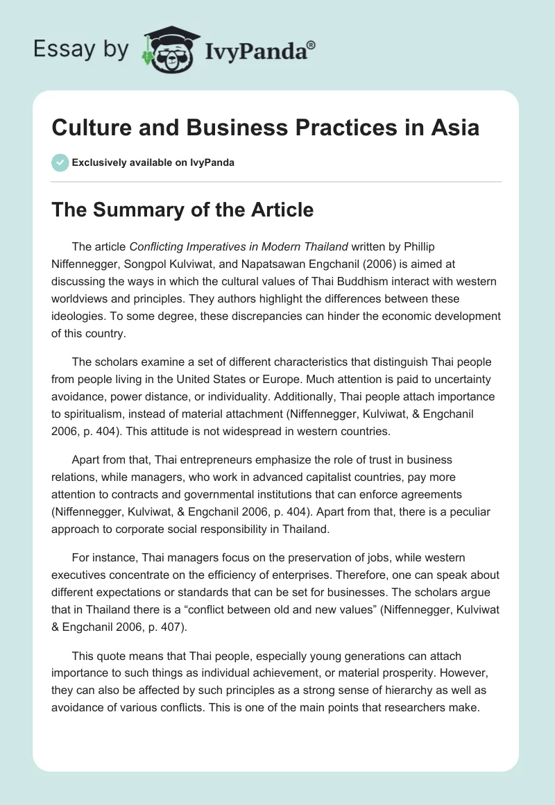 Culture and Business Practices in Asia. Page 1