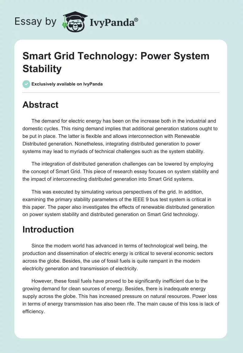 Smart Grid Technology: Power System Stability. Page 1
