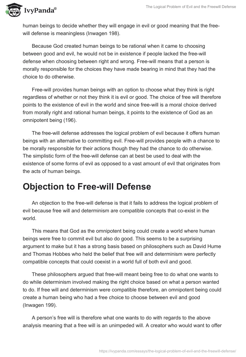 The Logical Problem of Evil and the Freewill Defense. Page 3