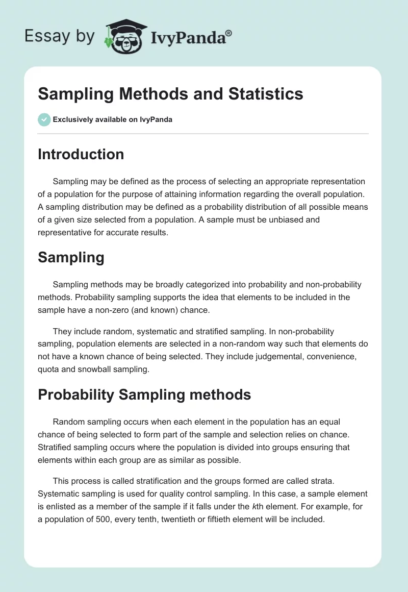 Sampling Methods and Statistics. Page 1