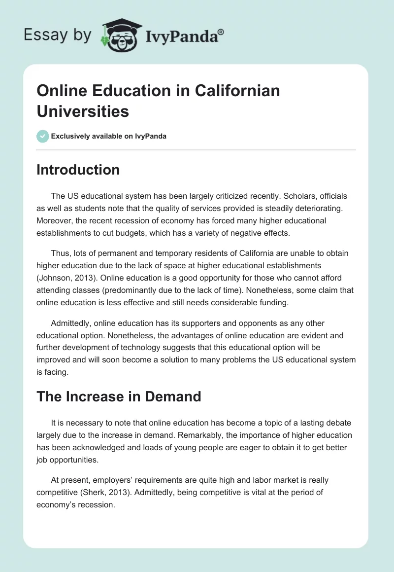 Online Education in Californian Universities. Page 1