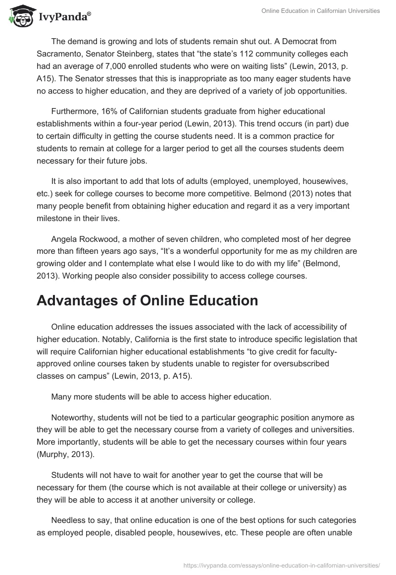 Online Education in Californian Universities. Page 2