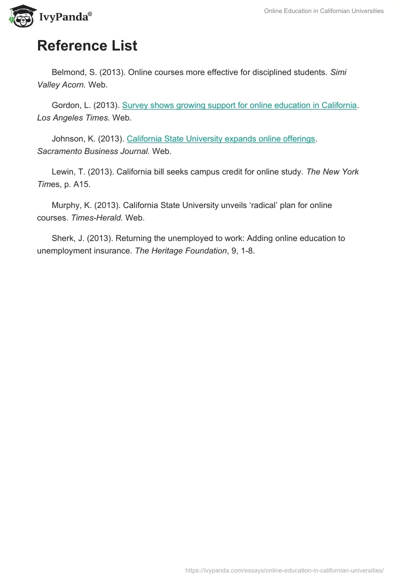 Online Education in Californian Universities. Page 5
