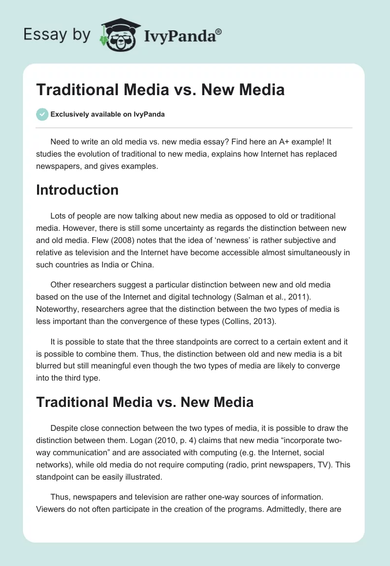 Traditional Media vs. New Media. Page 1