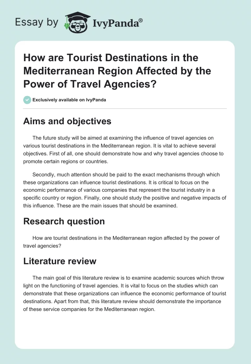 How are Tourist Destinations in the Mediterranean Region Affected by the Power of Travel Agencies?. Page 1