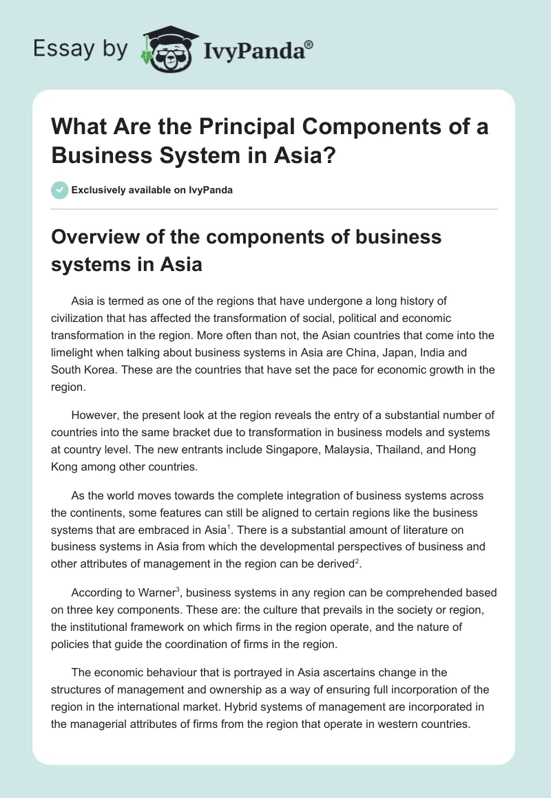 What Are the Principal Components of a Business System in Asia?. Page 1