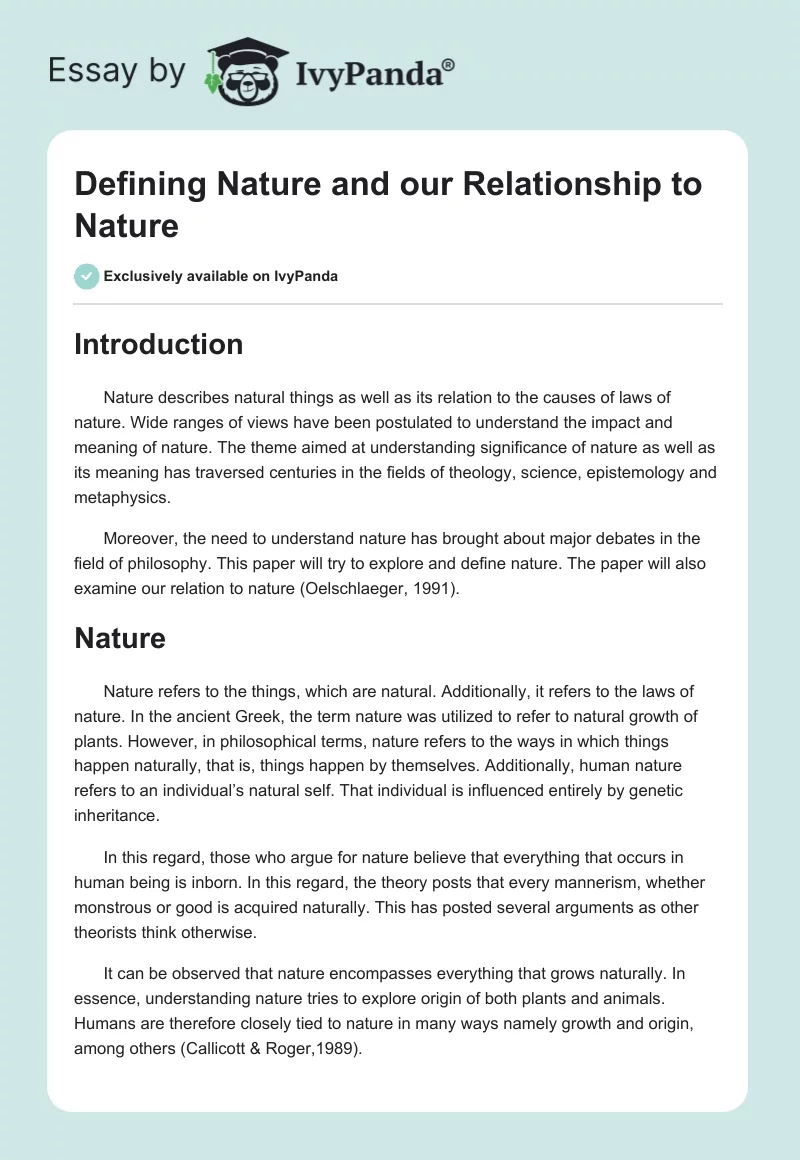 Defining Nature and our Relationship to Nature. Page 1