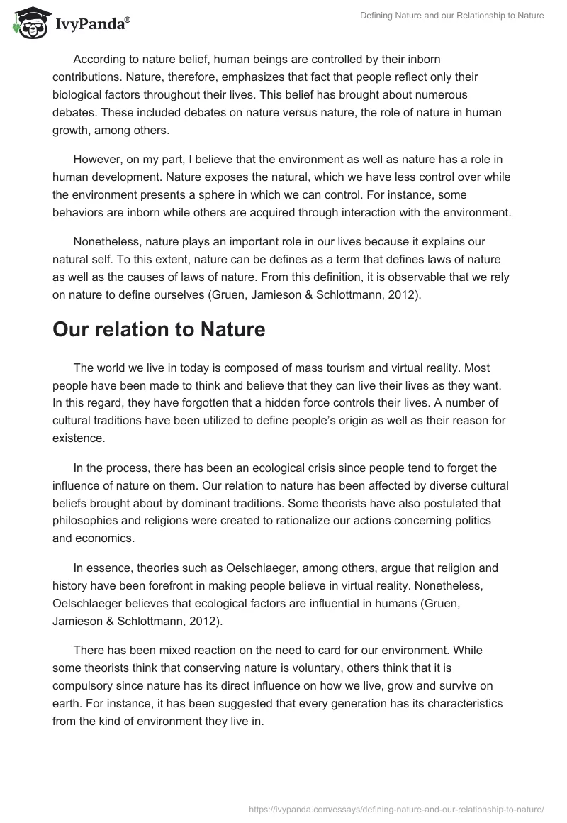 Defining Nature and our Relationship to Nature. Page 2
