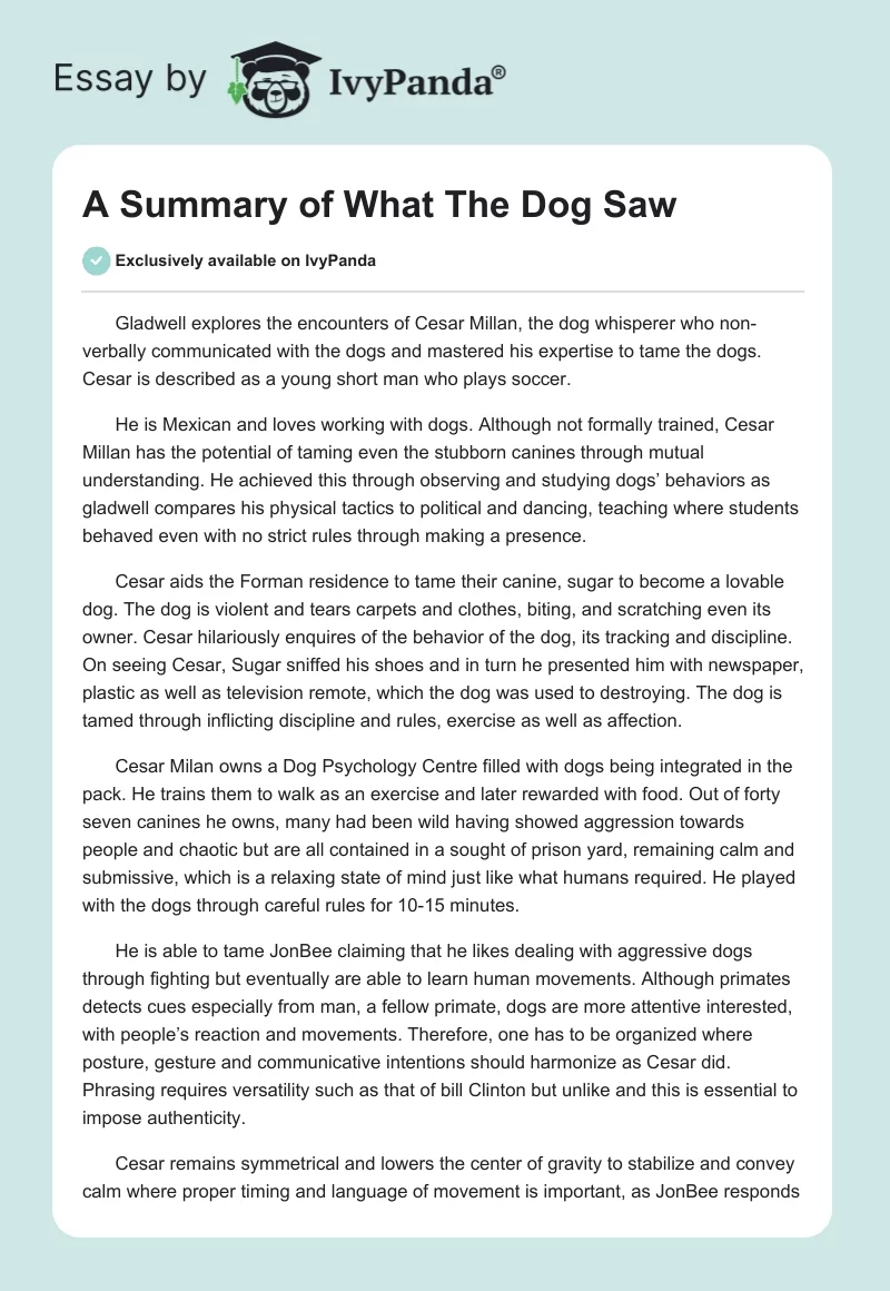 A Summary of "What The Dog Saw". Page 1