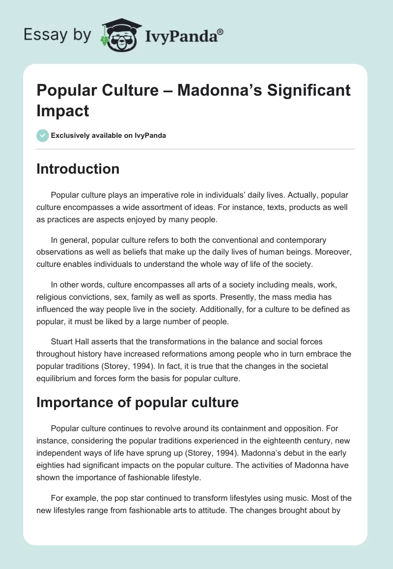 Popular Culture – Madonna’s Significant Impact. Page 1