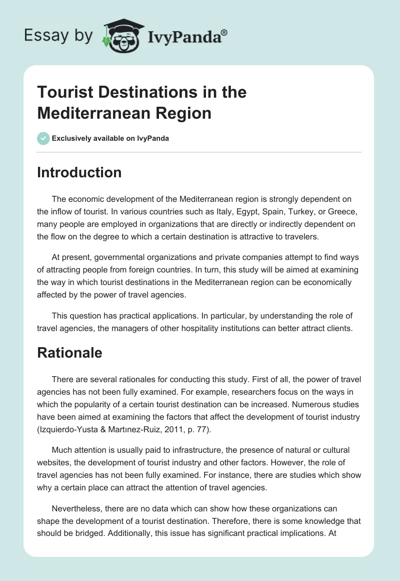 Tourist Destinations in the Mediterranean Region. Page 1