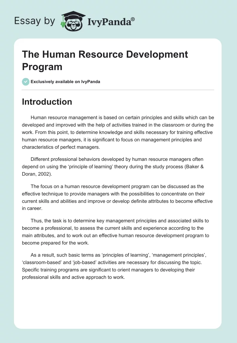 The Human Resource Development Program. Page 1