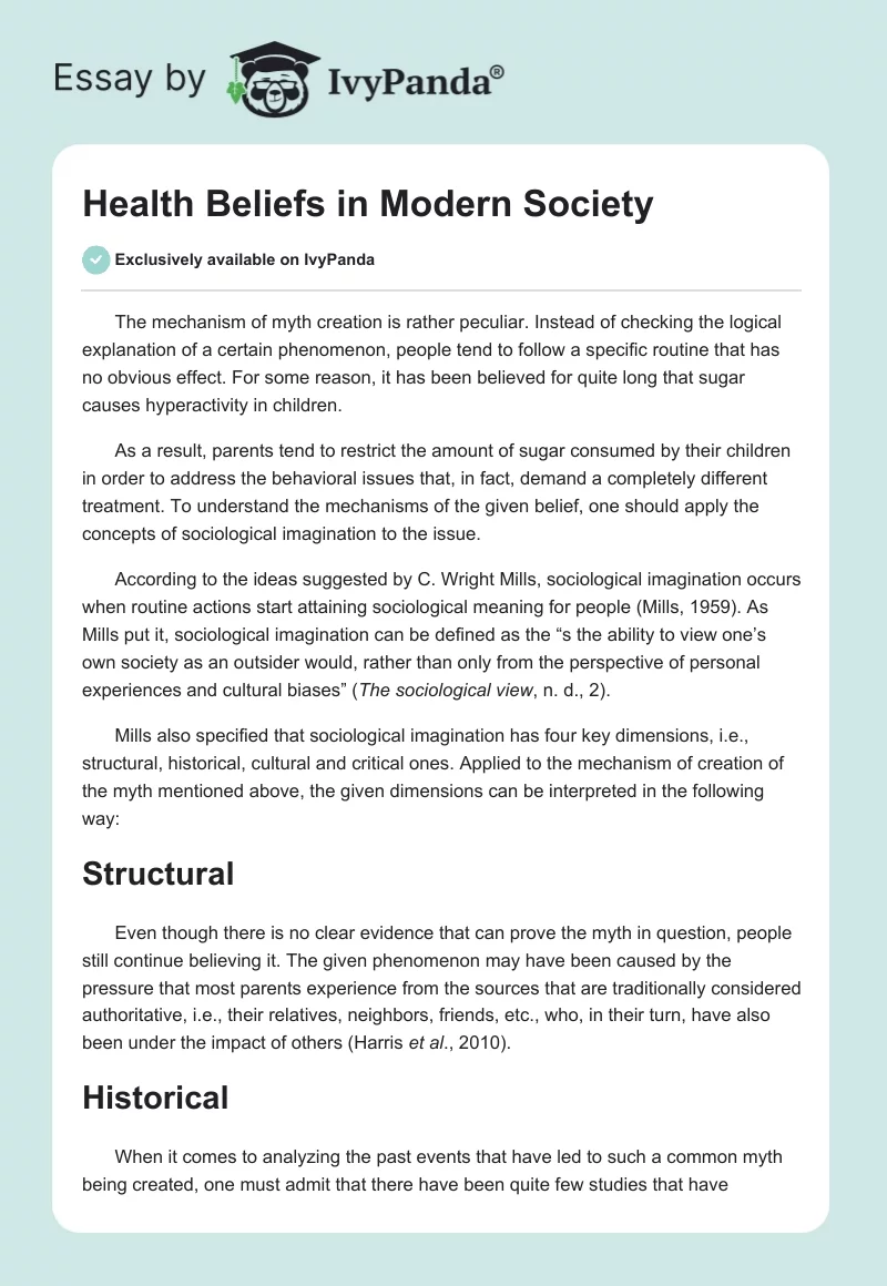 Health Beliefs in Modern Society. Page 1