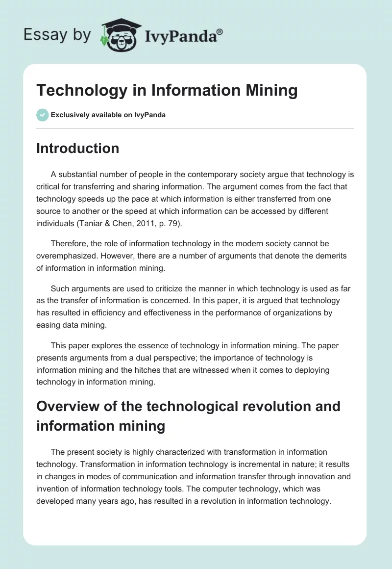 Technology in Information Mining. Page 1