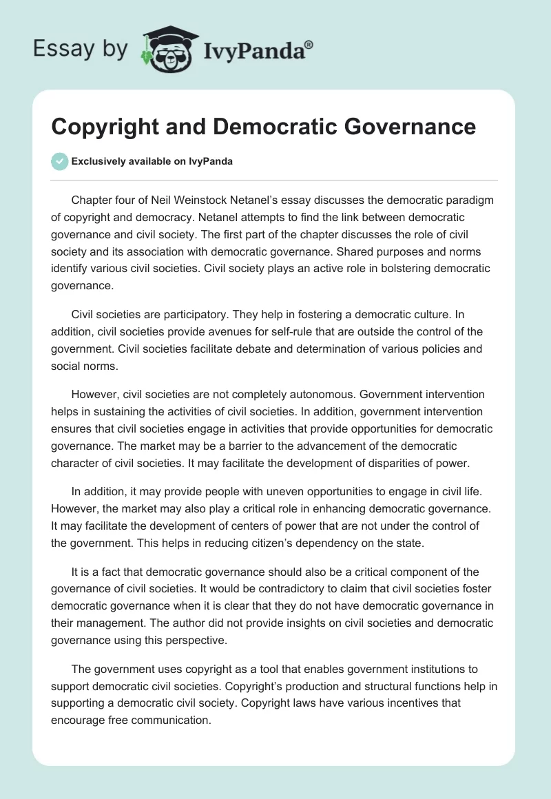 Copyright and Democratic Governance. Page 1