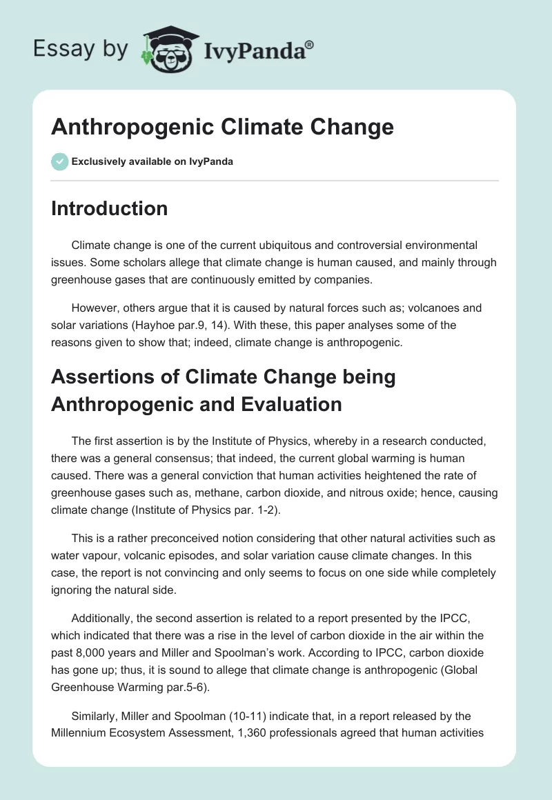 Anthropogenic Climate Change. Page 1