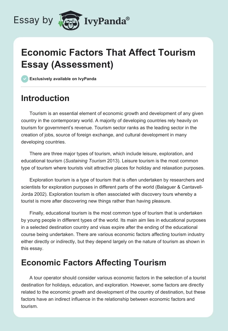Economic Factors That Affect Tourism Essay (Assessment). Page 1