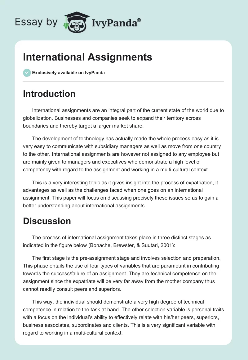 International Assignments. Page 1