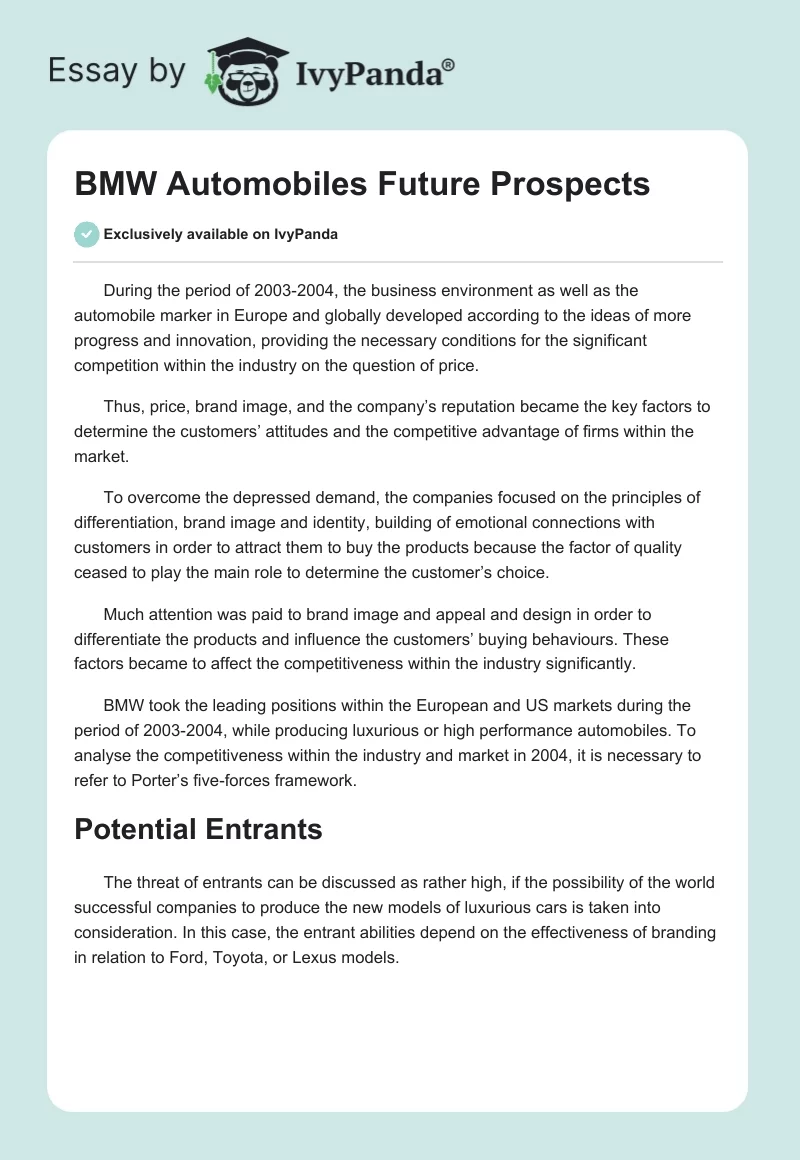 BMW Automobiles Future Prospects. Page 1