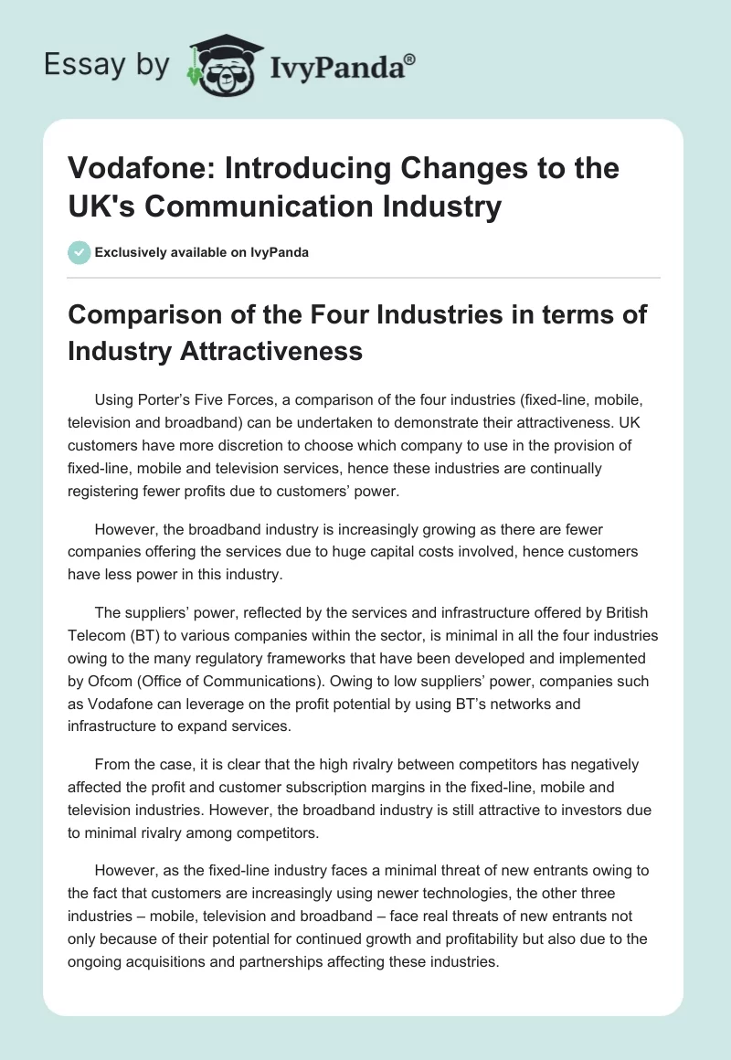 Vodafone: Introducing Changes to the UK's Communication Industry. Page 1