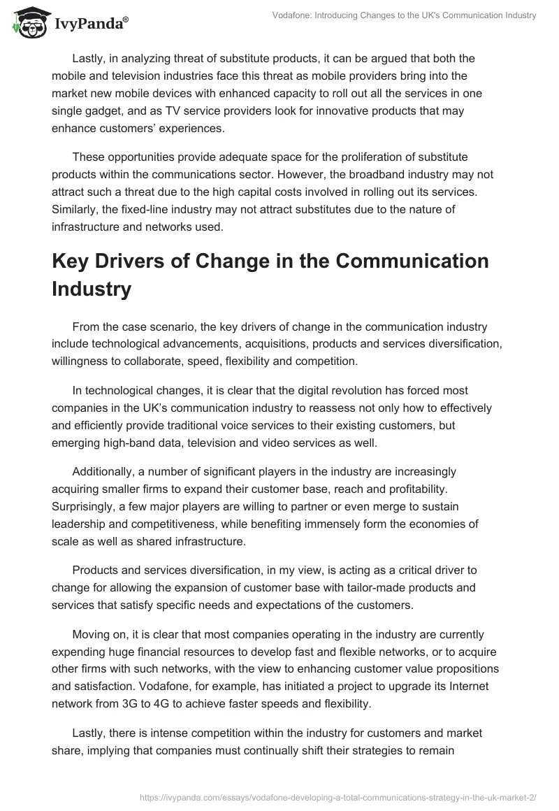 Vodafone: Introducing Changes to the UK's Communication Industry. Page 2