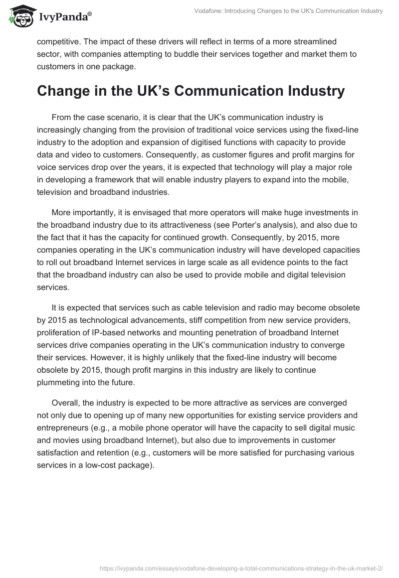 Vodafone: Introducing Changes to the UK's Communication Industry. Page 3