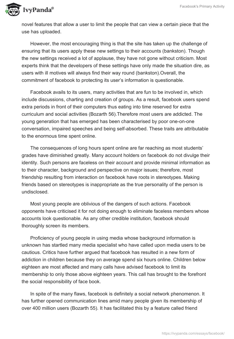 Facebook's Primary Activity. Page 3