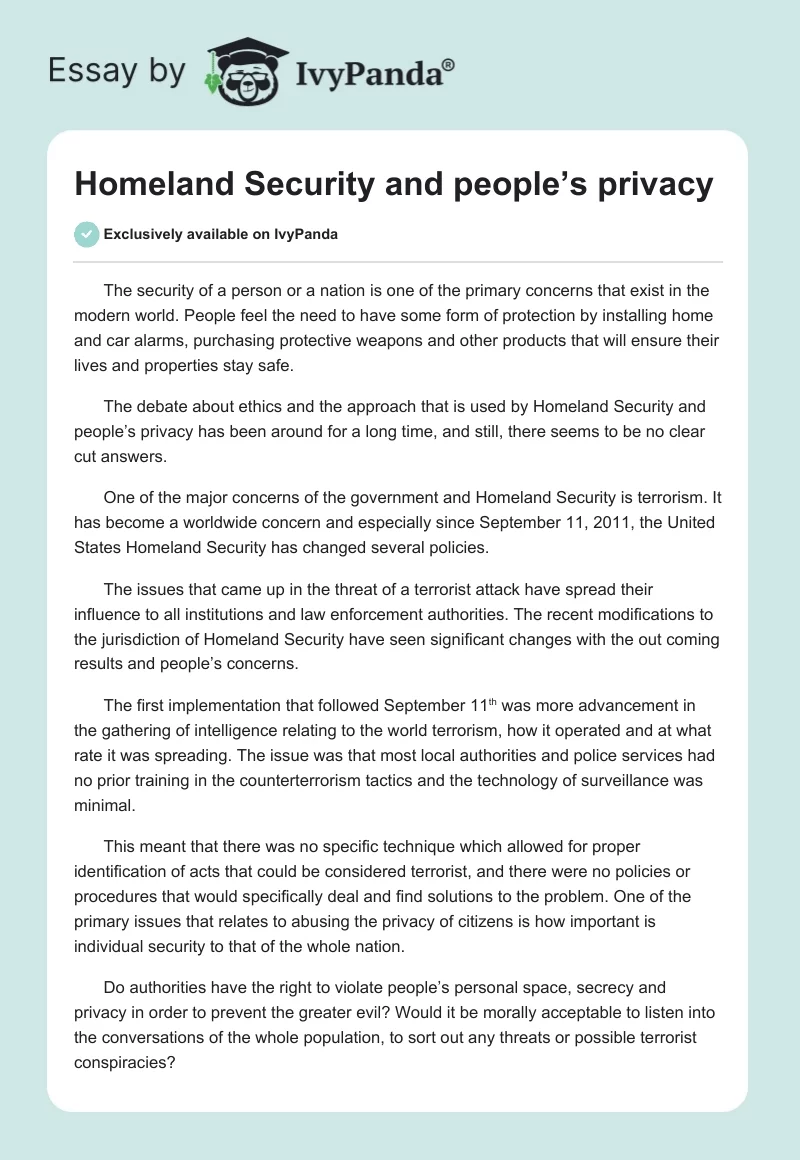 Homeland Security and people’s privacy. Page 1