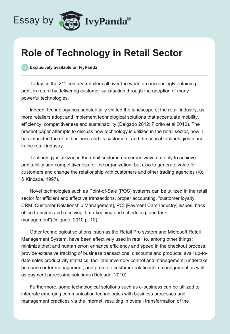Role of Technology in Retail Sector. Page 1