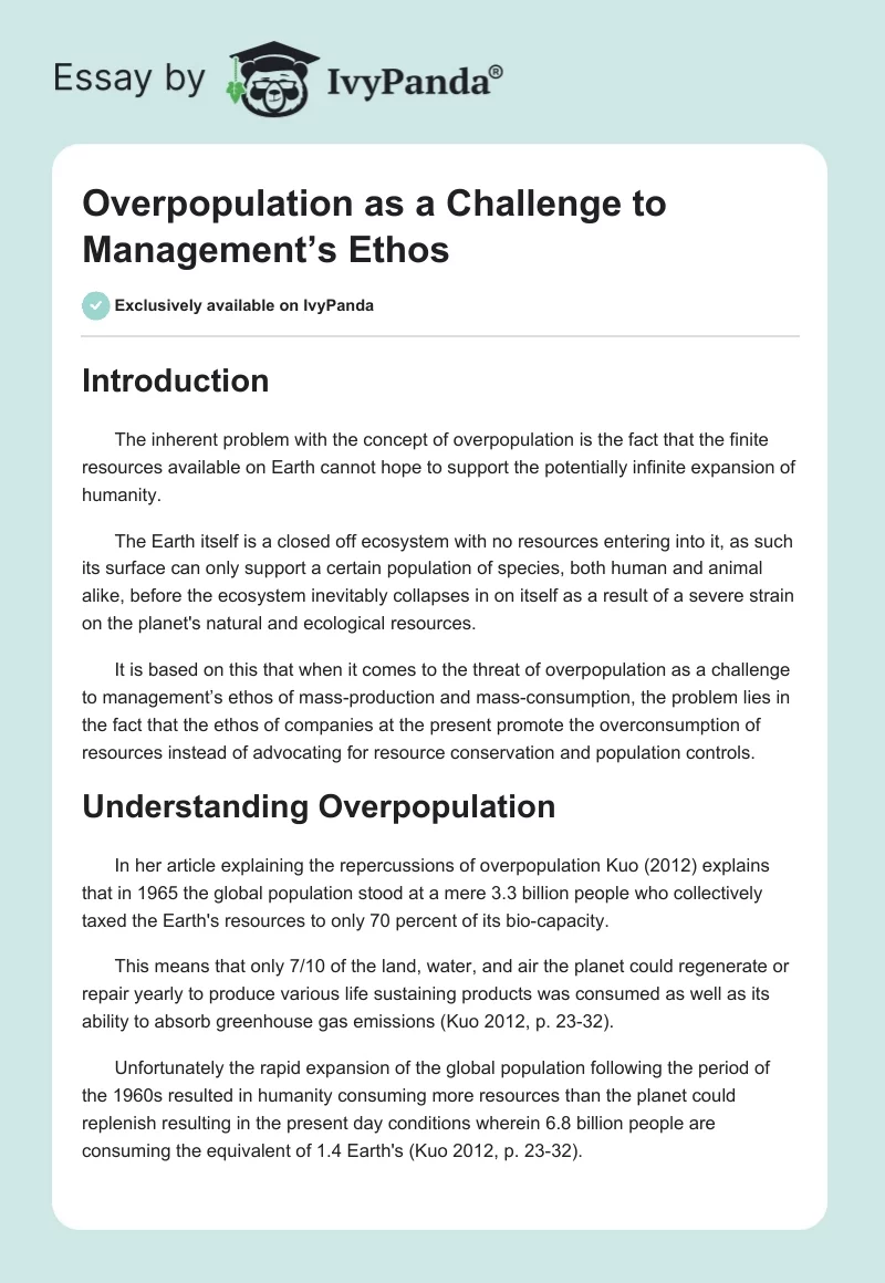 Overpopulation as a Challenge to Management’s Ethos. Page 1