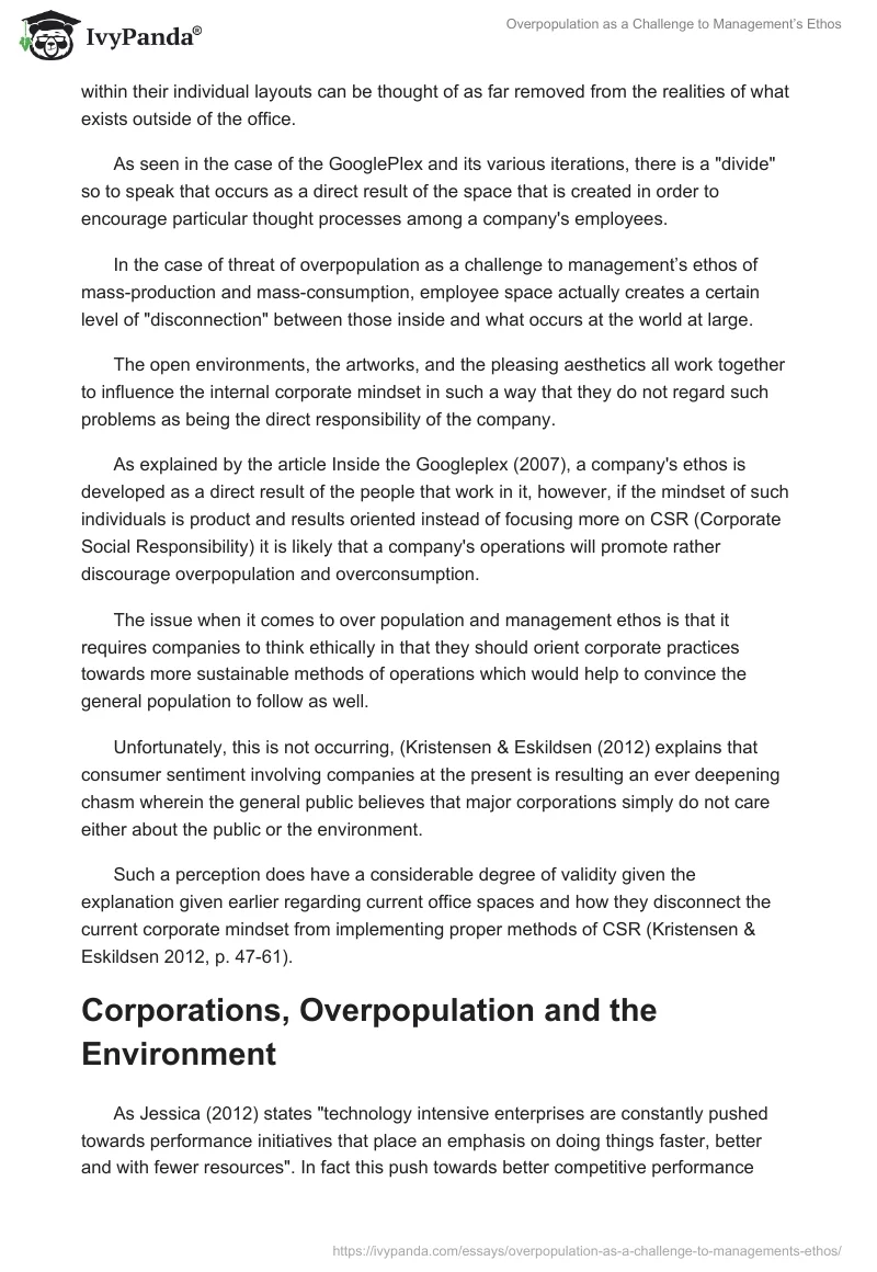 Overpopulation as a Challenge to Management’s Ethos. Page 3