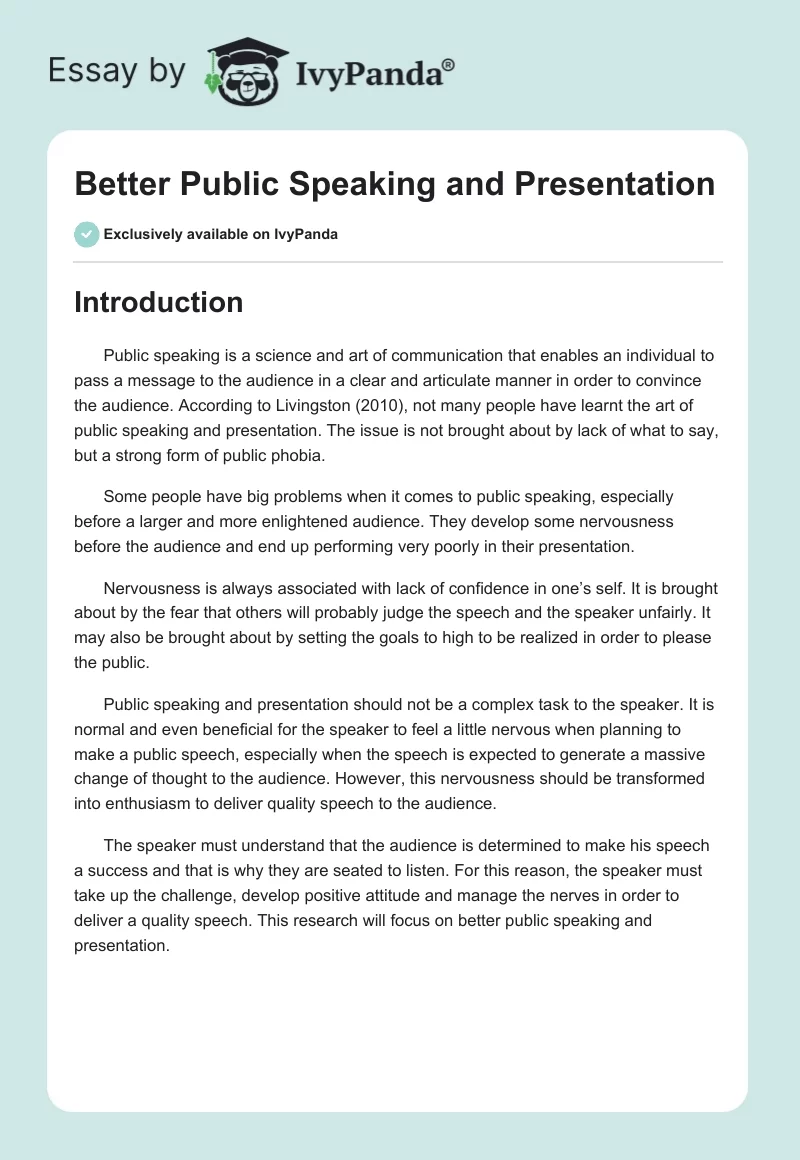 Better Public Speaking and Presentation. Page 1