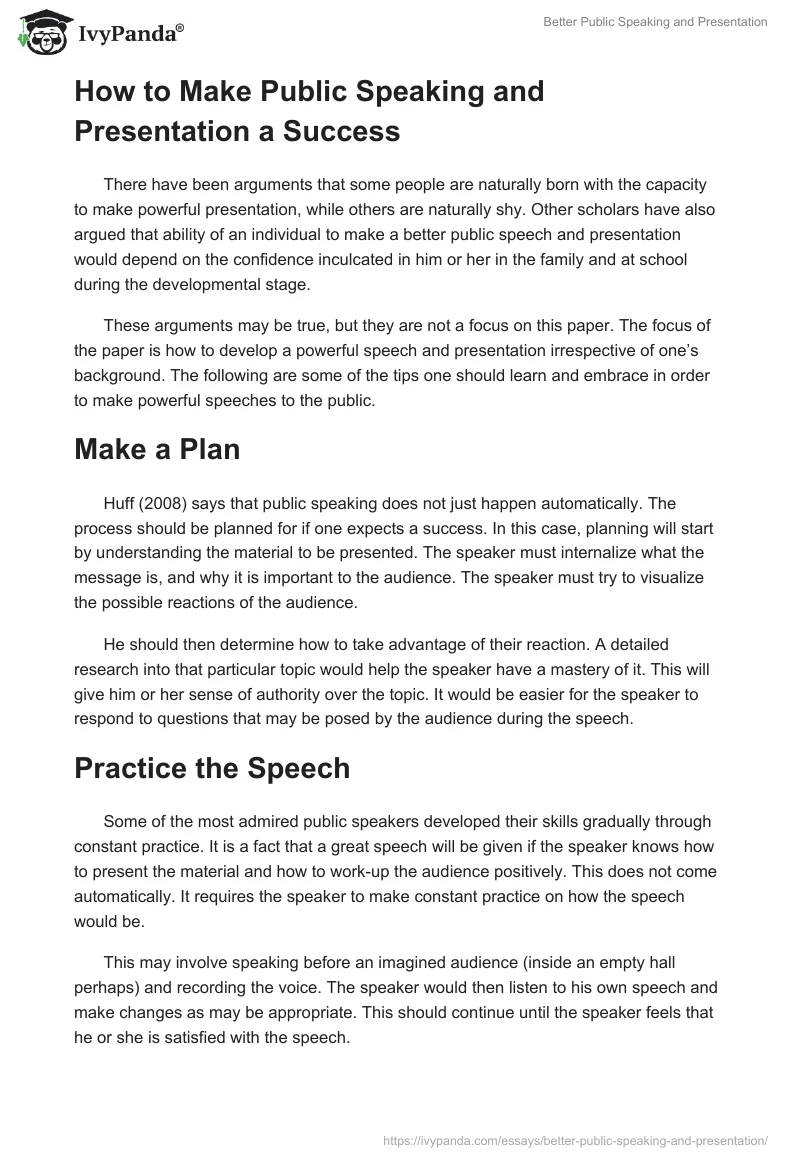 Better Public Speaking and Presentation. Page 2
