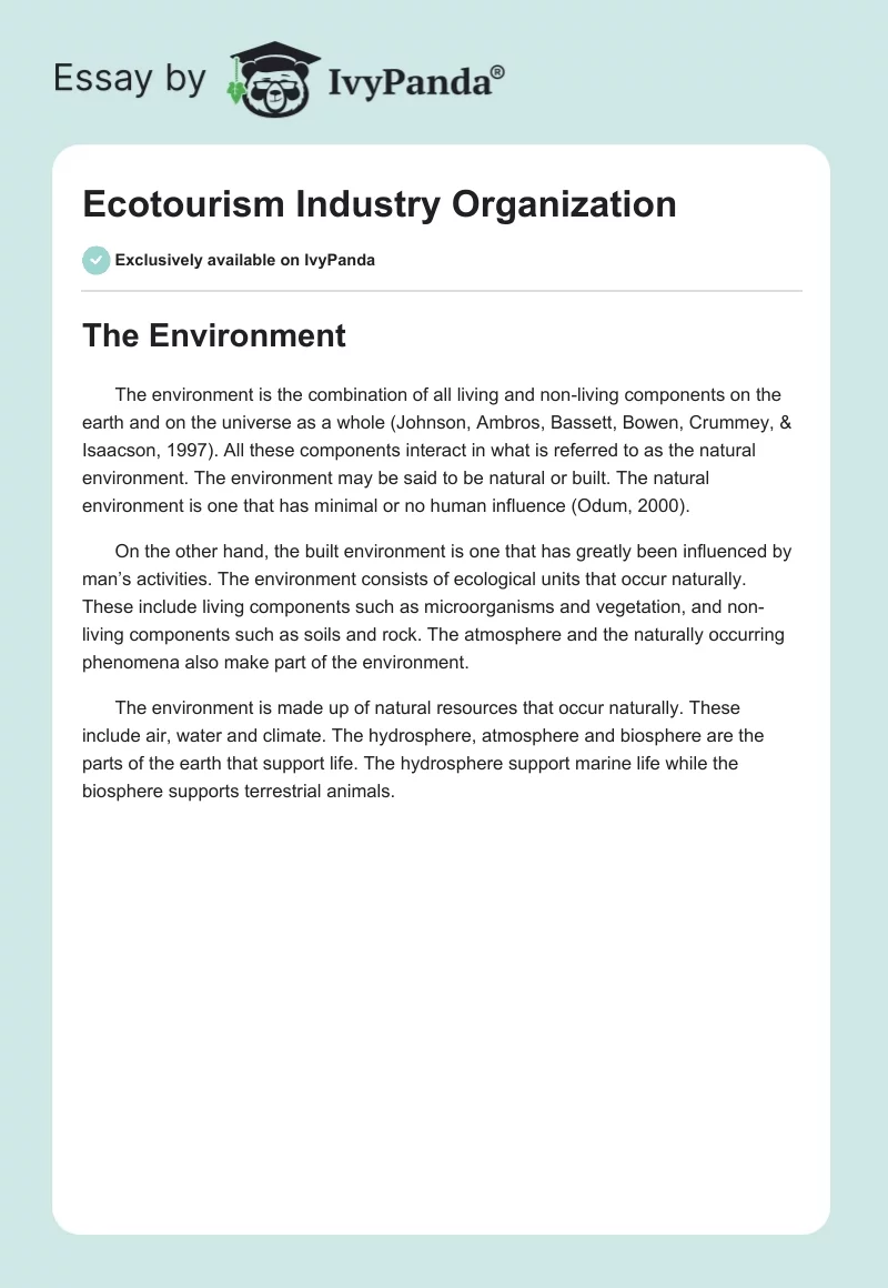Ecotourism Industry Organization. Page 1