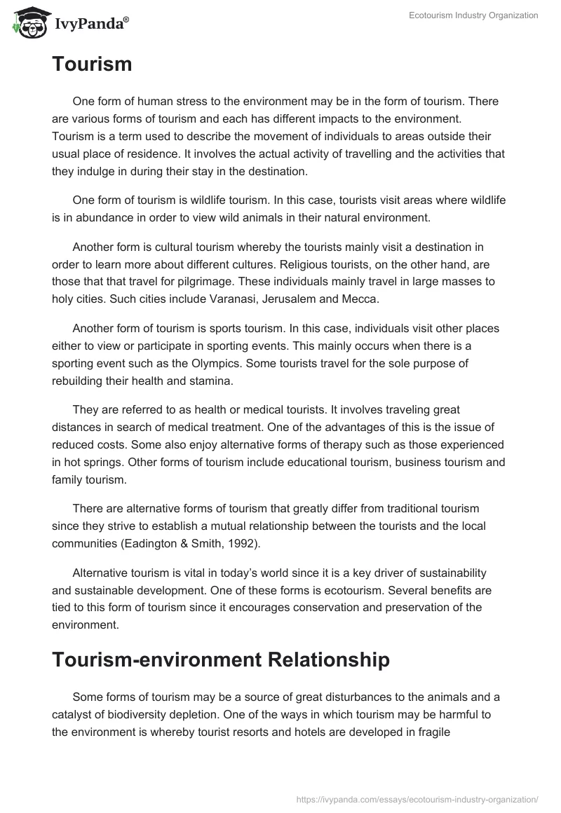 Ecotourism Industry Organization. Page 3